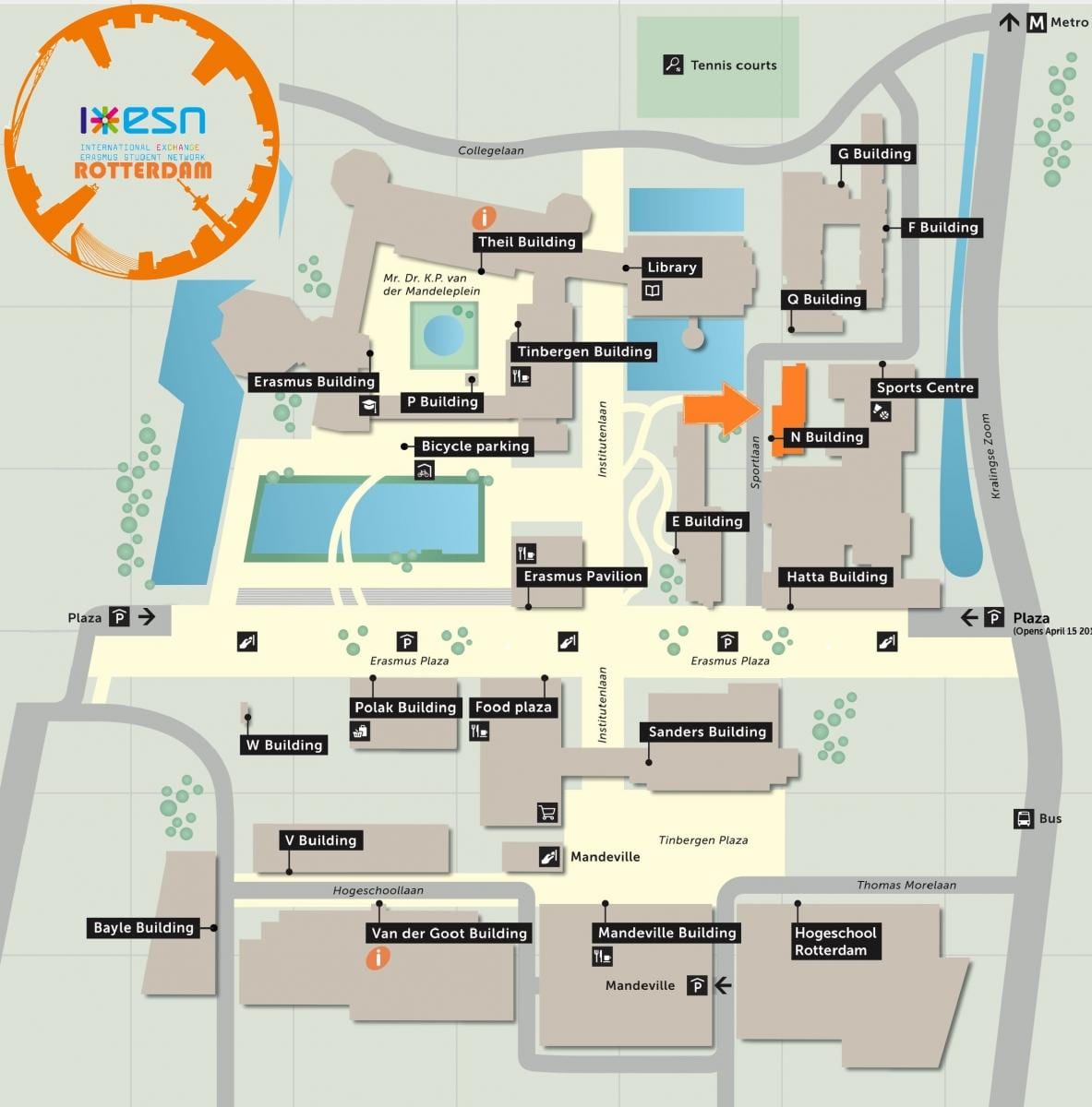 Kaart van de erasmus universiteit Rotterdam 