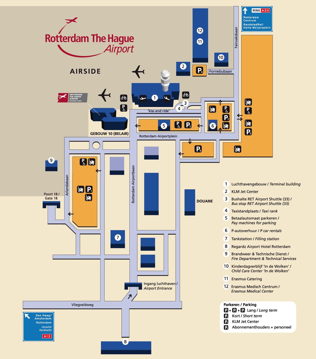 Kaart van Rotterdam airport 